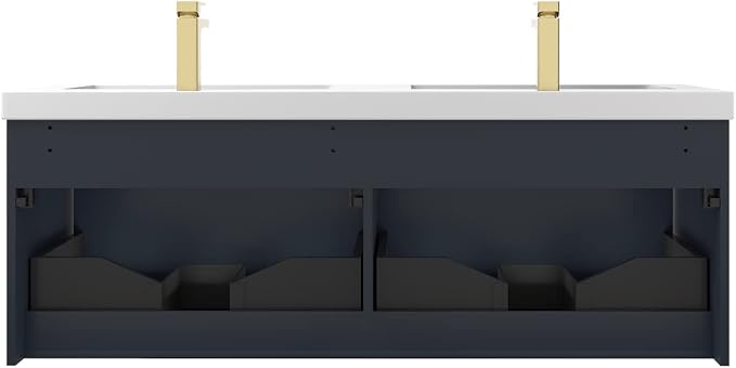 Blossom 60 Inch Double Sink Bathroom Vanity, All Wood Wall Mounted Floating - Image 8