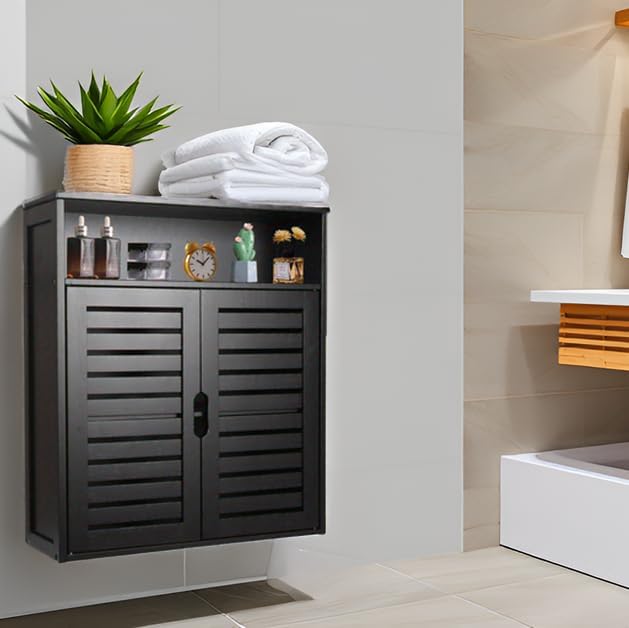 HYNAWIN Wall-Mounted Black Bathroom Cabinet - Image 8