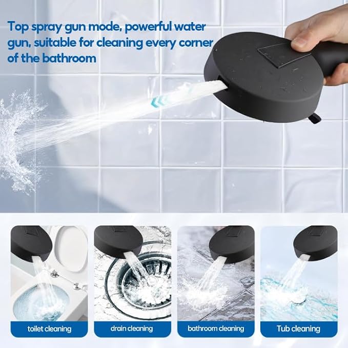 Black Shower Head with Handheld Spray Combo 2 in 1 Rainfall High Pressure with - Image 8