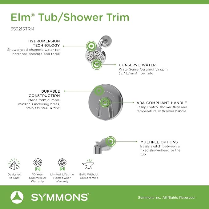 Elm Single Handle Wall Mounted Tub and Shower Trim Kit - Image 4