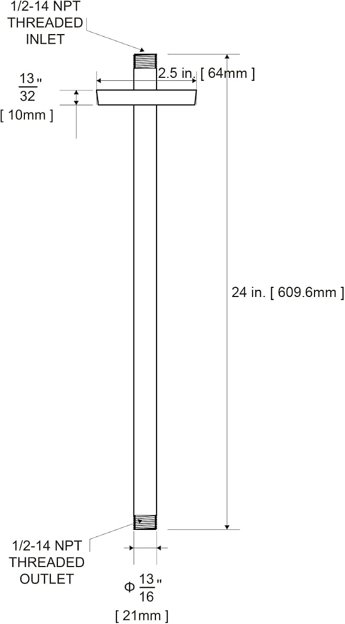 OFFO Shower Arm with Flange, Bright Gold 24 in Ceiling Mount Replacement Rain - Image 7