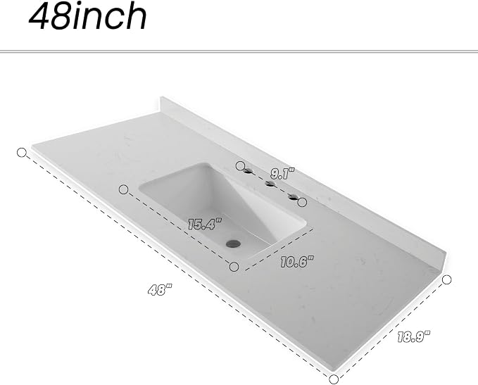48” Bathroom Vanity with White Engineered Marble Stone Rectangular Sink - Image 7
