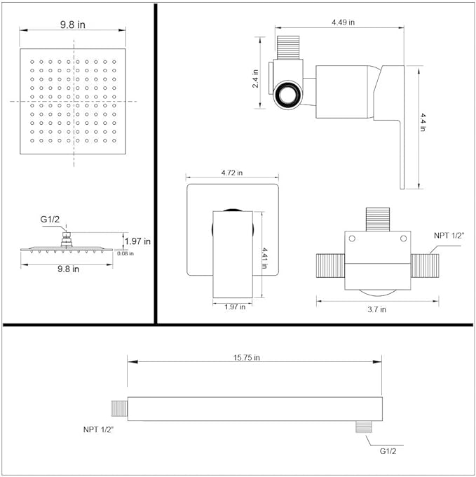 POP SANITARYWARE Matte Black Shower Faucet Set, Bathroom Rainfall Shower System - Image 8