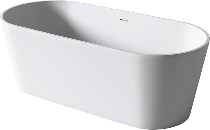63'' Freestanding Bathtub Solid Surface Matte Bathroom Bathtub Soaking Tubs - Image 9