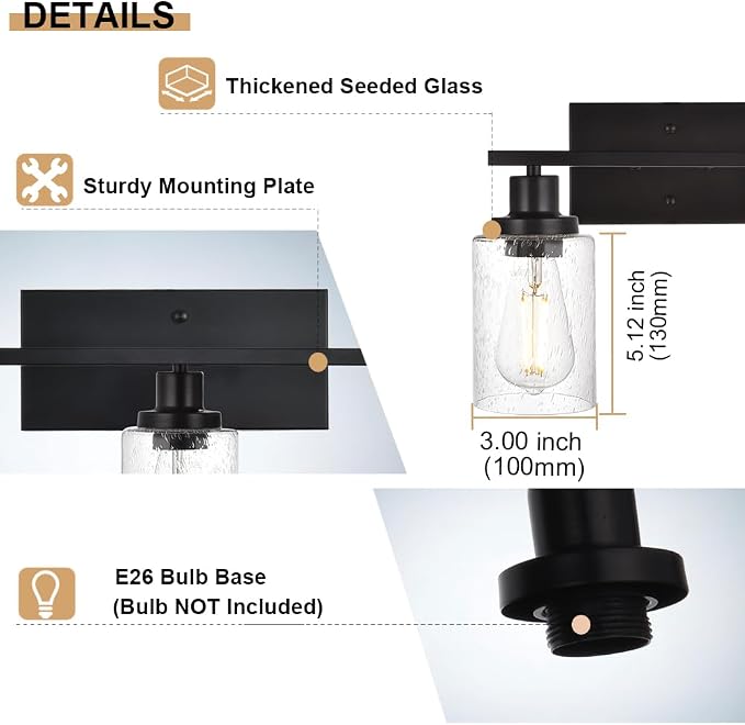 40 Inches Length Black Bathroom Lighting Fixtures, 5-Light Modern Industrial - Image 7