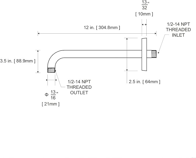 OFFO Shower Arm with Flange, 12 in Brushed Nickel Wall Mount Replacement Angle - Image 7