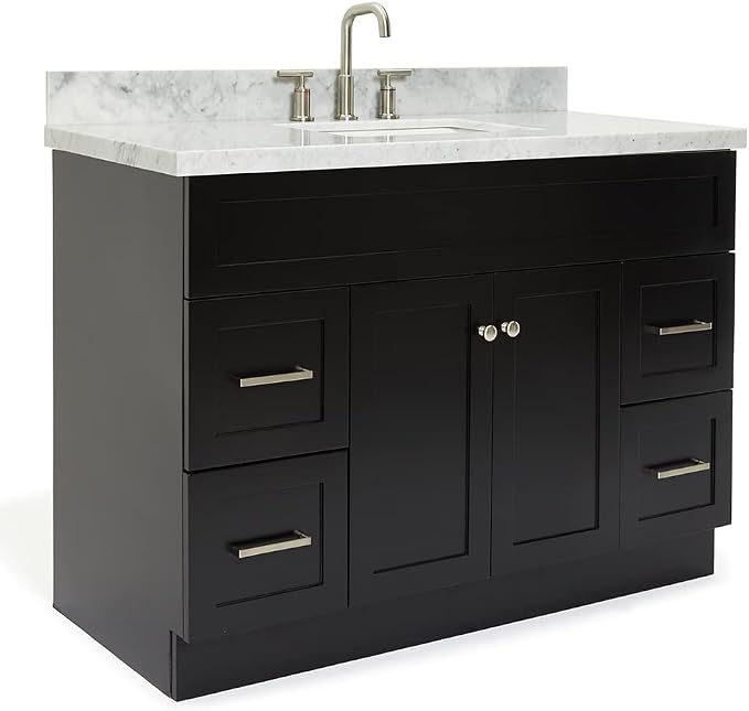 ARIEL 49" Black Bathroom Vanity, 1.5" Edge Italian Carrara Marble Countertop & - Image 9