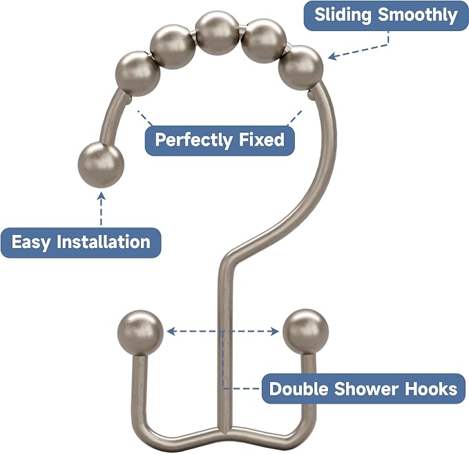 Titanker Shower Curtain Hooks Rings, Rust Resistant Metal Double Glide Shower - Image 7