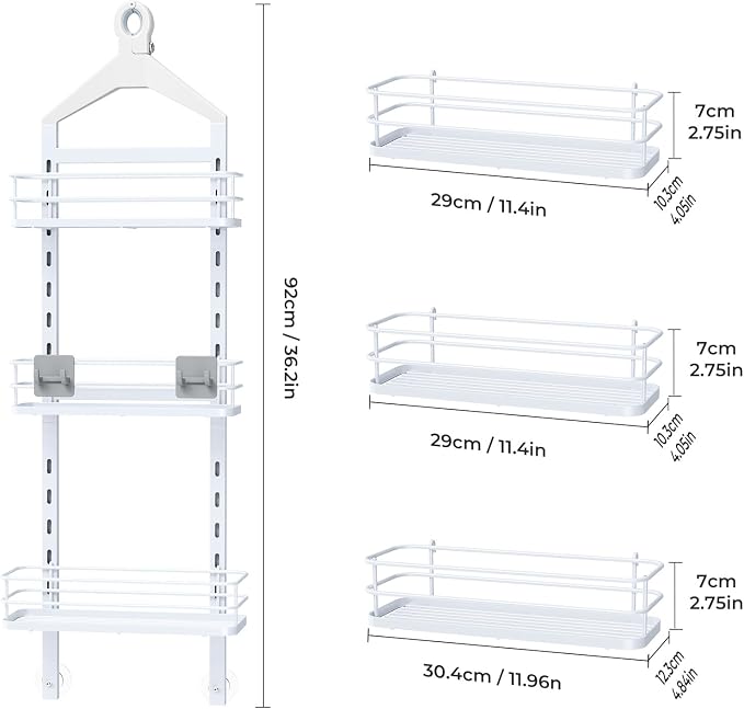 ODesign 3 Tier Height-Adjustable Shower Caddy Hanging Anti-Swing-Over The - Image 9