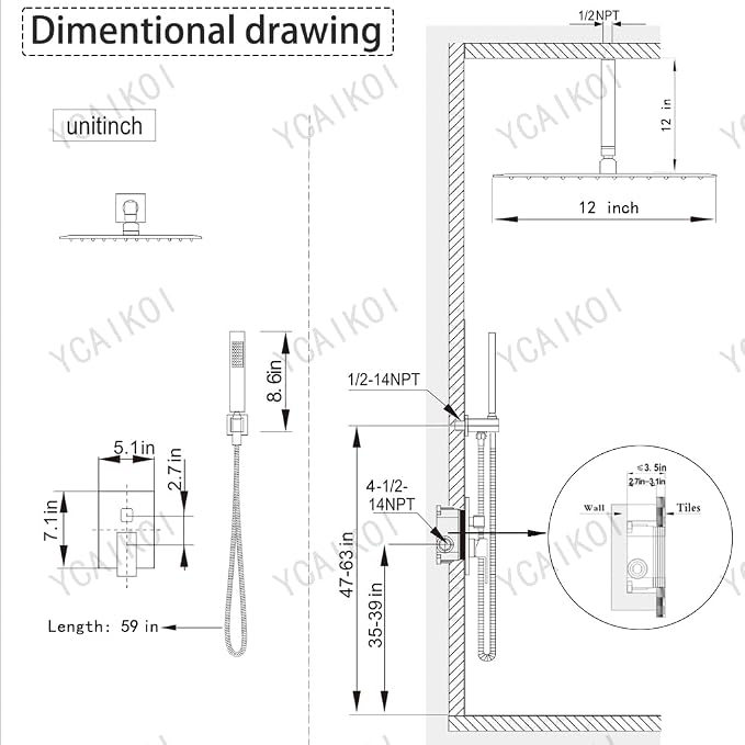 12 Inch Polish Chrome Ceiling Mount Shower System Bathroom Luxury Rain Mixer - Image 7