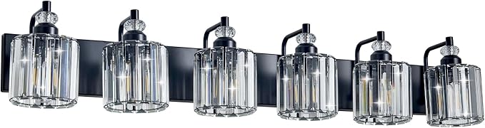 6-Light Black Bathroom Light Fixtures Over Mirror Modern Vanity Lights Crystal - Image 9