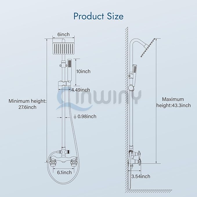 Wall Mount Outdoor Shower Kit Polish Chrome 6" Square Rainfall Shower Head - Image 9