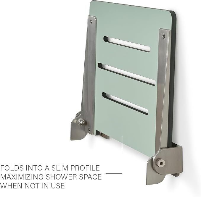 18 inch Silhouette Slimline Folding Wall Mount Shower Bench Seat, Sea Green Seat - Image 11