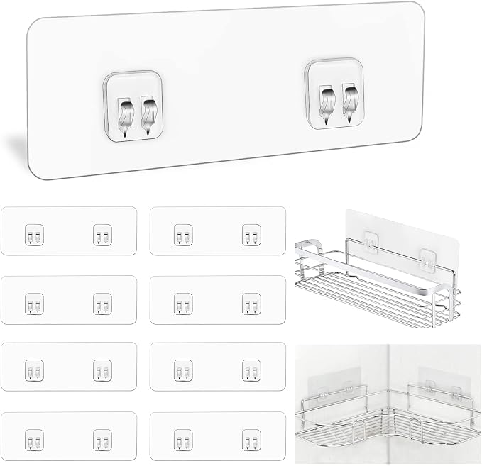 9-Pack Shower Caddy Adhesive Replacement, Transparent Adhesive Hooks Stickers - Image 9