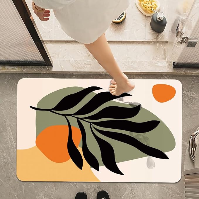 Bath Mat Rug, Boho Botanical Leaves Non Slip Quick Dry Super Absorbent Thin - Image 7