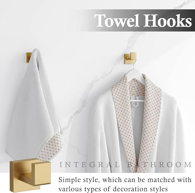 15-Piece Brushed Gold Bathroom Accessories Set – 23.6" Towel Bar, Towel Ring - Image 6