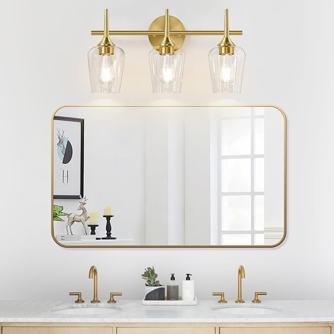 3-Light Bathroom Light Fixtures, 19.5 Inch Brushed Gold Vanity Lights - Image 9