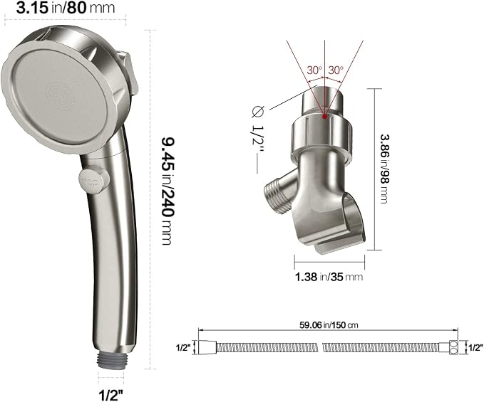 KAIYING Brushed Nickel High Pressure Handheld Shower Head - Image 6