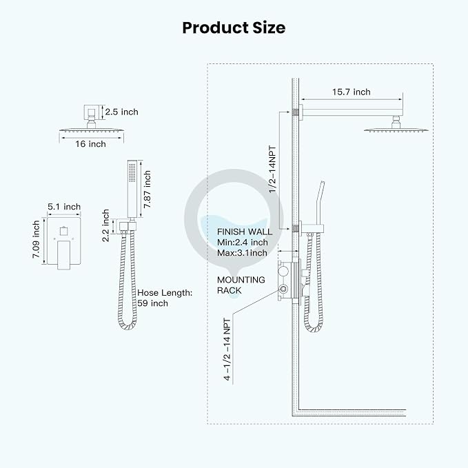 gotonovo Rainfall Bathroom Shower System Rain Shower Head and Handle Set Wall - Image 9