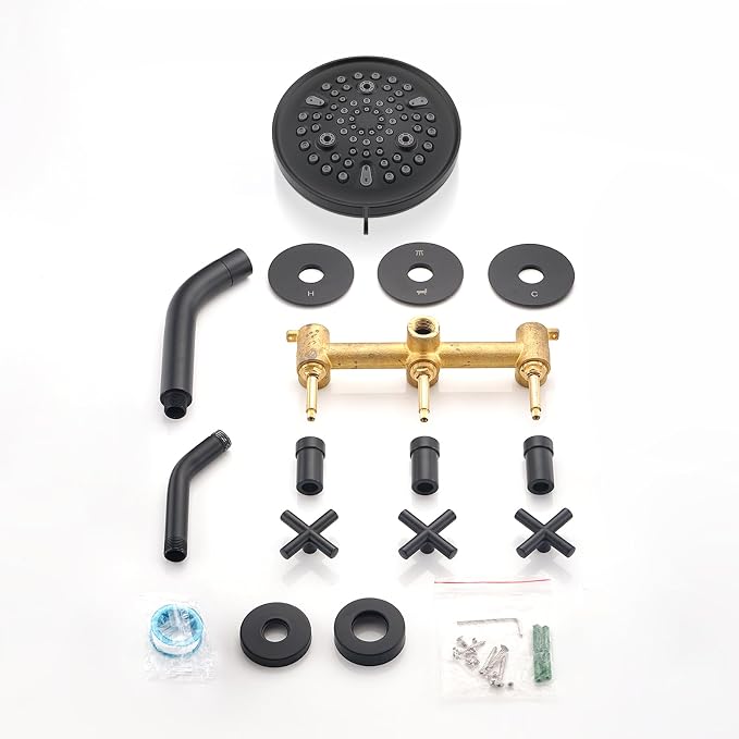 PROOX 3 Handle Tub Shower Faucet Set, 9-Setting Rainfall Shower Head - Image 8