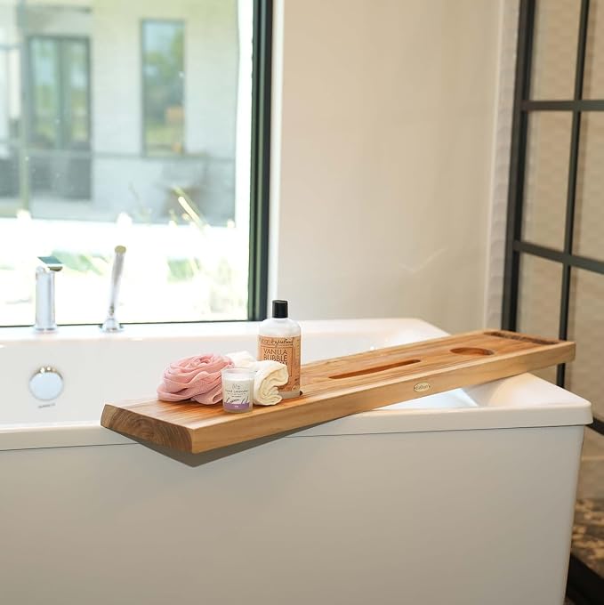 EcoDecors Eleganto 36" Live Edge Solid Teak Bath Caddy Tray - Image 9