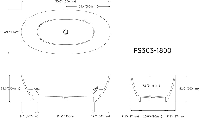 Stone Resin Freestanding Bathtub 71", Elegant Oval Shape Soaking Tub, Solid - Image 8