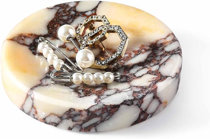 Koville Luxury Italy Calacatta Viola Marble Jewelry Dish, Small Round Trinket - Image 9
