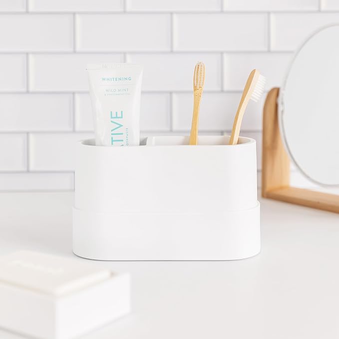 Matte White Large Toothbrush and Toothpaste Holder and Cup - Image 7