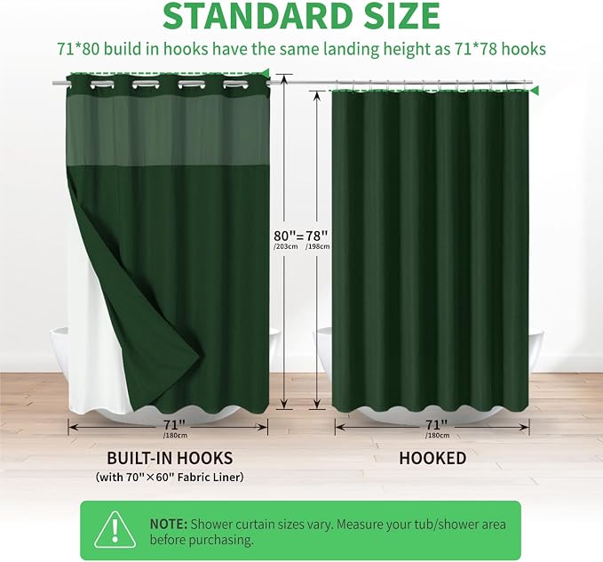 Long No Hooks Needed Linen Textured Shower Curtain - Image 7