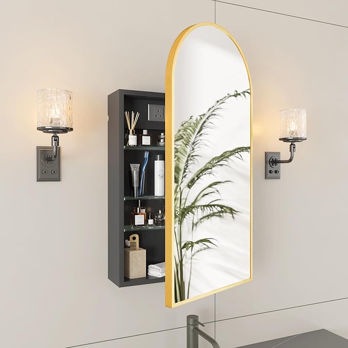 FKWin Bathroom Mirror with Storage and Power Outlet, not Recessed, Ample Vanity - Image 7