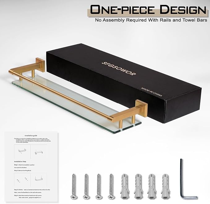 Glass Shelf for Bathroom 24 inch Rectangular Stainless Steel Wall Sheves - Image 7