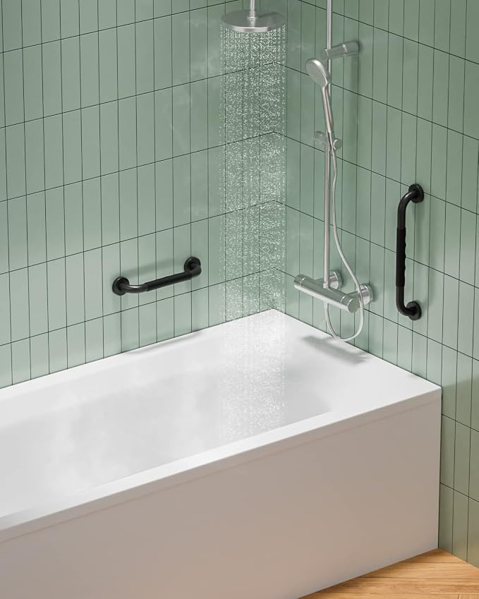 12 Inch Black Shower Grab Bar w/Anti Slip Rubber Grip, Munzong 2 Pack Stainless - Image 7