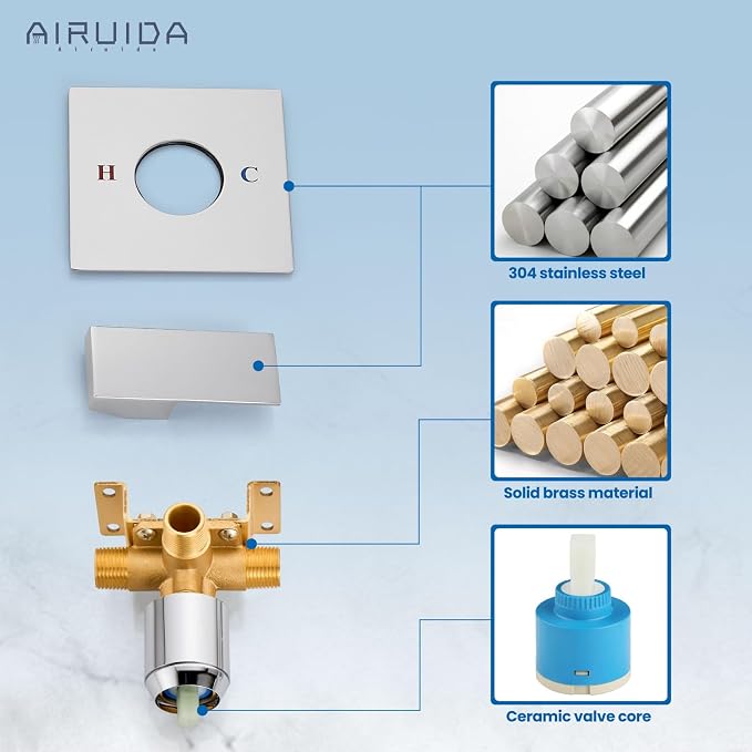 Airuida Square Single-Function Brass Faucet Shower Rough-in Valve Male Thread - Image 9