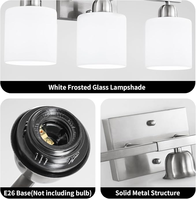 Brushed Nickel Vanity Light for Large Mirror, 6 Light Bathroom Lighting - Image 9