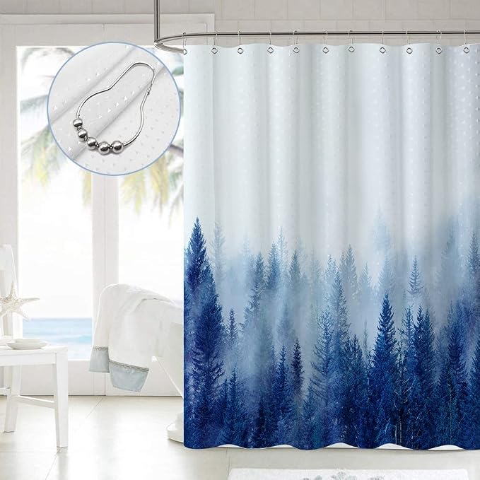 ORTIGIA Blue Misty Forest Shower Curtain Set, Nature Mountain Shower Curtain - Image 6
