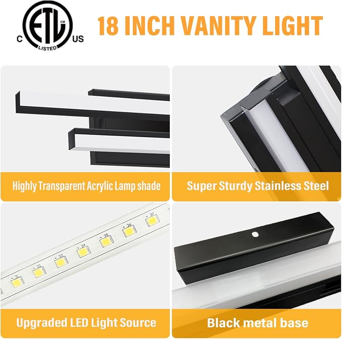 Bathroom Vanity Light 18 inch-Bathroom Light Fixtures, 18W 5000K Mirror Bath - Image 7