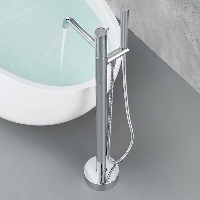 Freestanding Bathtub Faucet Floor Mount Tub Filler Chrome Brass Single Handle - Image 9