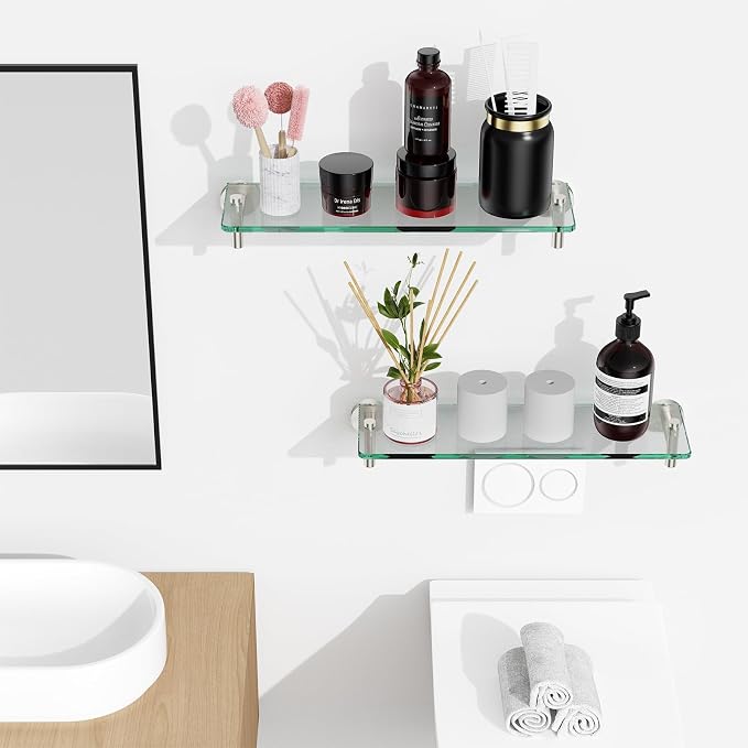 Glass Shelves for Bathroom, 16-Inch Brushed Nickel Floating Bathroom Shelf - Image 6
