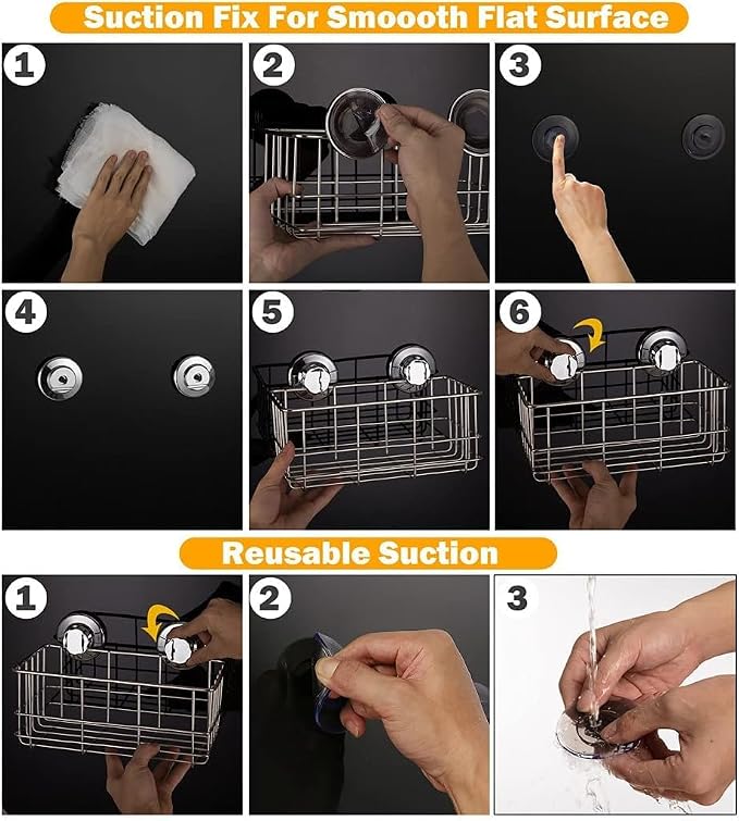 Strong Suction Cups Deep Shower Caddy Bath Shelf Rust-Free Stainless Steel - Image 8