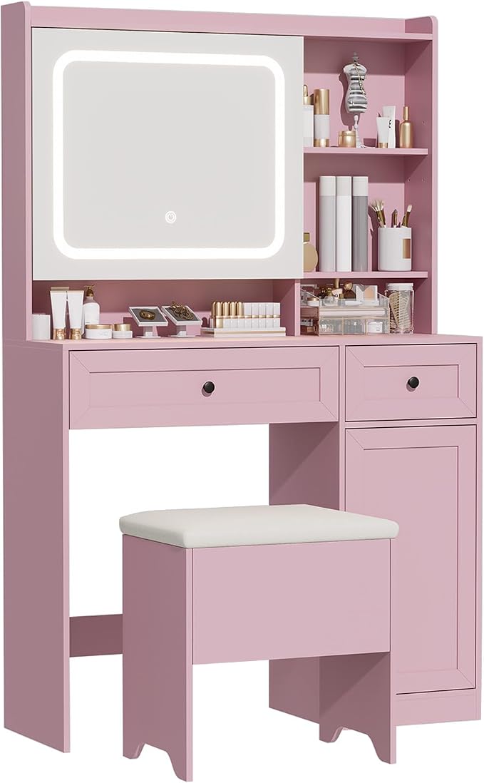 Vanity Table with Hidden Storage & LED Mirror - Image 7