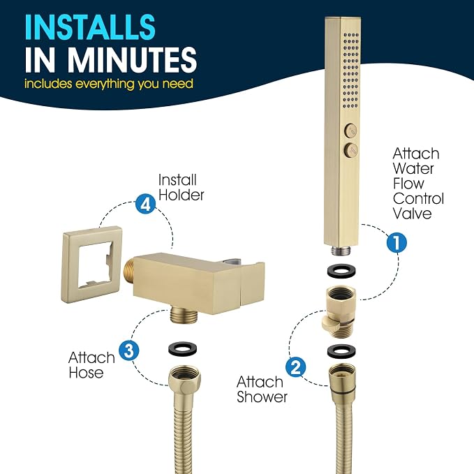 All-Metal High Pressure Square Handheld Shower Head - Image 9