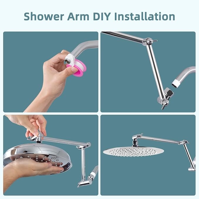iFealClear All Metal 16" Shower Head Extension Arm, Solid Brass Shower Head - Image 7