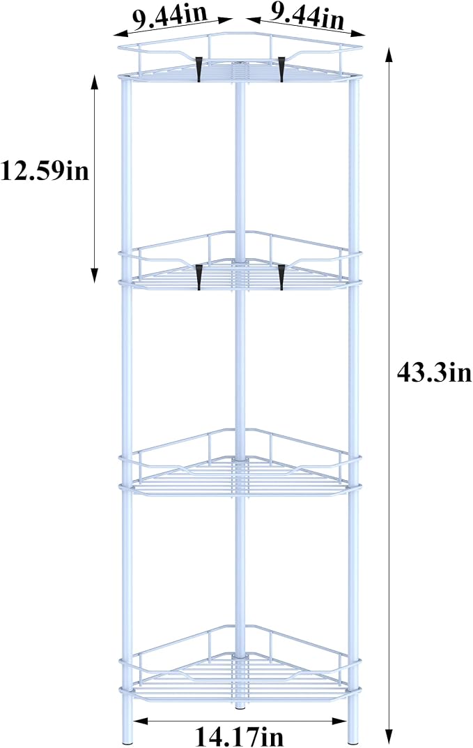 4 Tier Floor Standing Corner Shower Caddy Organizer Shelf - Image 7