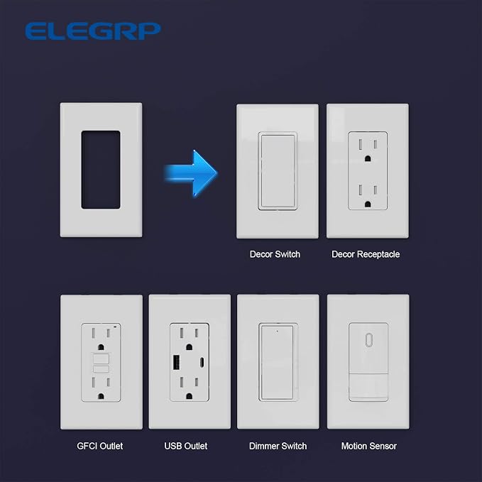 ELEGRP 1-Gang Screwless Decorator Wall Plates, Standard Size Unbreakable - Image 5