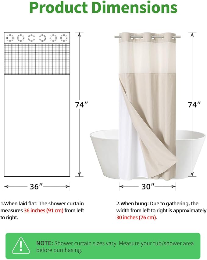 Stall No Hooks Needed Linen Textured Shower Curtain - Image 6