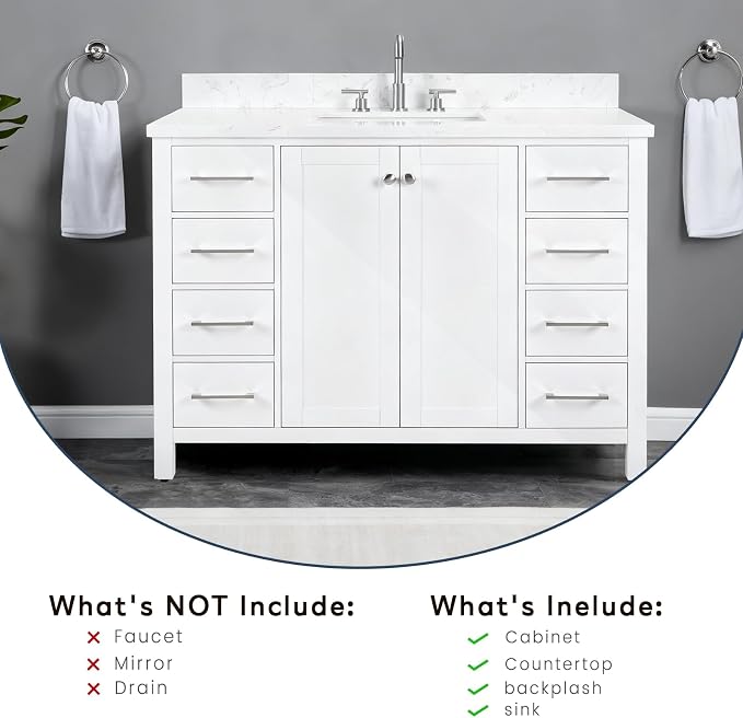 48’’ Bathroom Vanity with Undermount Sink, Soft-Closing Doors and Drawers - Image 8