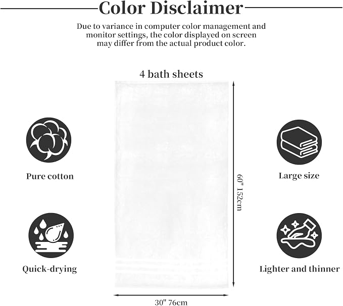 Bath Towel Set 4 Pack – 30×60 Large Cotton Towels, Thick & Highly Absorbent - Image 7