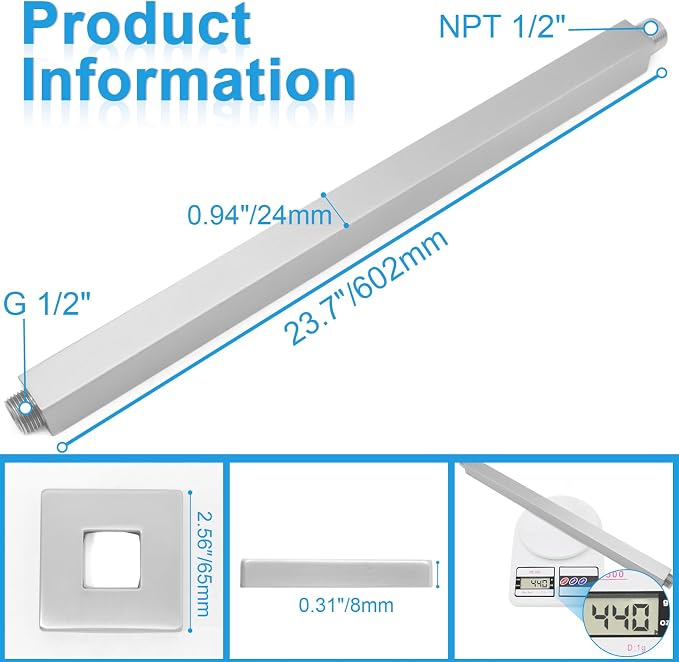 Shower Arm with Flange 24 Inches Ceiling Mount Square Straight Extender - Image 6