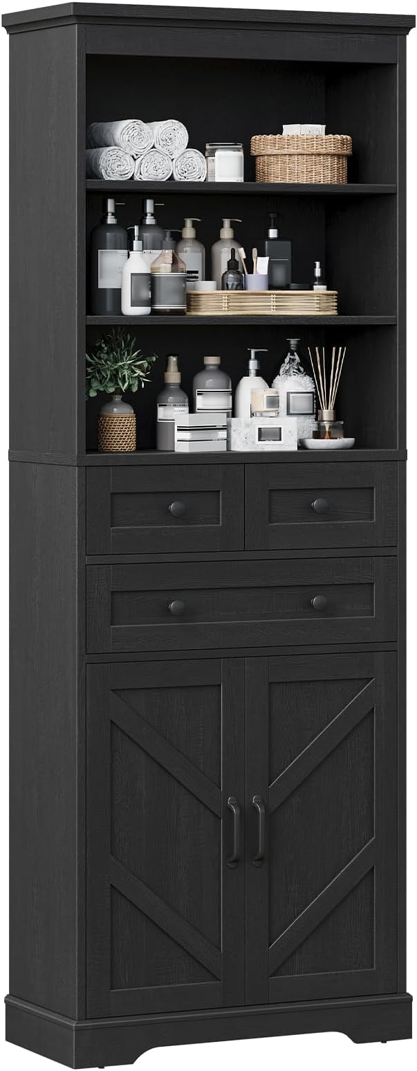 Vabches Farmhouse Bathroom Cabinet, Adjustable Shelves & Doors, 3 Tier Wood - Image 9