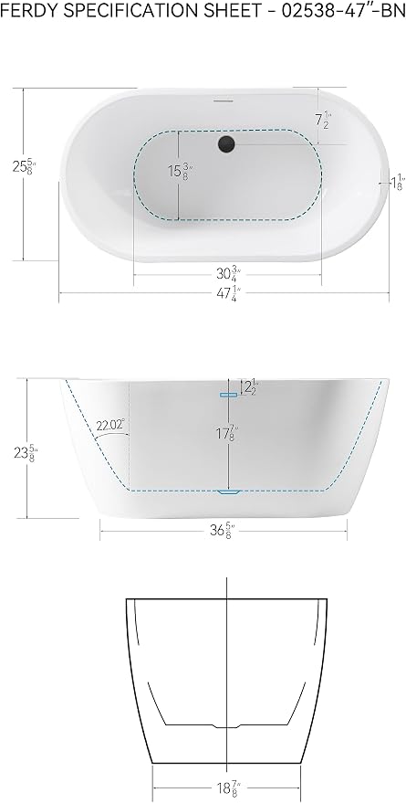 FerdY 47" Bali Acrylic Freestanding Bathtub - Image 9